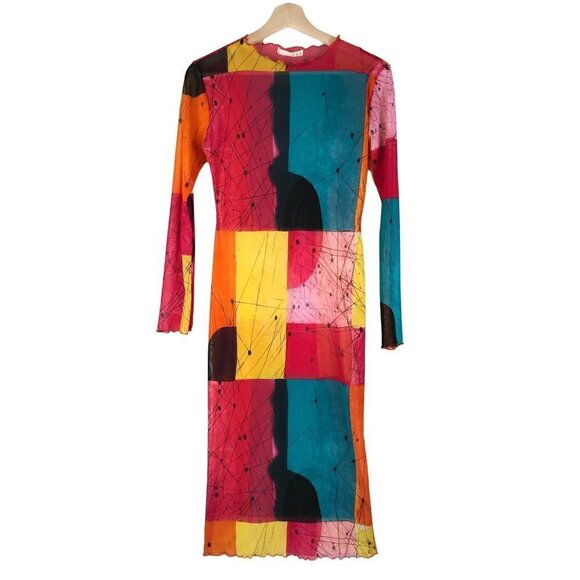 Philosophy of Paek P.O.P. Sheer Multi Colorblock Longsleeve Dress Size Large - Picture 1 of 10
